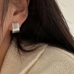 Hoop Earrings 925 Sterling Silver Strip Ear Buckle Female Korea Simple Temperament Creative Design Fashion