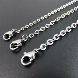 on 100pcs Lot whole stainless steel silver Tone 1 5mm 2mm 2 3mm Strong flat oval chain necklace women jewelry 18 inch -28200Z