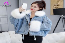 White Winter Denim Jacket Women Soft Fur Liner Jeans Jacket Fur Collar Outwear Vintage Plus size Loose Thick Warm Jean Coat Y200104171530