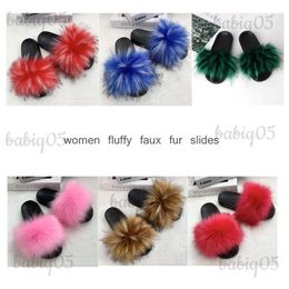 Slippers Fashion Black Slides Sandals Girls Fluffy Slippers Faux Fur Slippers Women Rainbow Slippers Home Warm Shoes Plush Flip Flops T231221