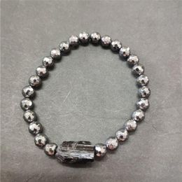Natural Mineral Stone Rough Black Tourmaline Healing Stone Bead Faceted Hematite Bead Energy Bracelet For Man Women219B