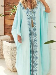 Casual Dresses Women Clothes 2023 Summer Cloak Sleeve V-neck Symmetrical Embroideried Loose Maxi Dress Oversized Kaftan N576