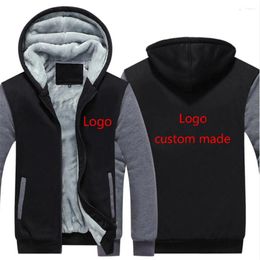 Men's Hoodies 2023 Men Logo Customization Zip Up Thick Fleece Autumn And Winter Warm Lambswool Hooded Sweatshirts Coat Tops