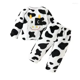 Clothing Sets Fall Winter Baby Clothes Fleece Suit Long Sleeve Printed Cow T-Shirt Top Elastic Waist Pants 3-24Months Toddler Boy Girl