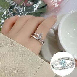 Cluster Rings 925 Sterling Silver Zircon Geometric Ring For Women Girl Fashion Water Drop Design Jewelry Birthday Gift