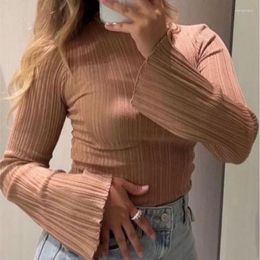 Women's T Shirts Crewneck Long Sleeve Spring Base Shirt 2024 Knit Top Solid Colour Goth Women Clothing