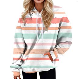 Women's Hoodies Long Sleeved Front Pocket Hoodie 3D Digital Printing Pullover Hooded Sweater Stripe Gradient Autumn Top S-5XL 2023