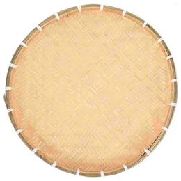 Dinnerware Sets Bamboo Woven Tray No Hole Round Kitchen Colander Bowl Container