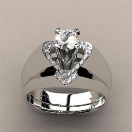 US Size 4-12 Top Sell Drop Luxury Jewelry 925 Sterling Silver Couple Rings Pave CZ Heart Women Wedding Bridal Ring For Lo326E