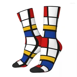 Men's Socks Happy De Stijl Mondrian Inspired Retro Harajuku Geometric Hip Hop Casual Pattern Crew Crazy Sock Gift Printed