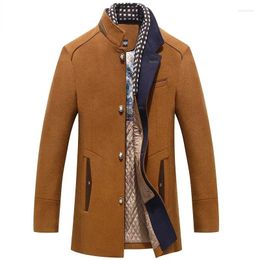 Men's Jackets Winter Autumn Warm Wool Scarf Collar Fashion Coats Casual Middle Long Windbreaker Cotton Thick Coat Male Clothing