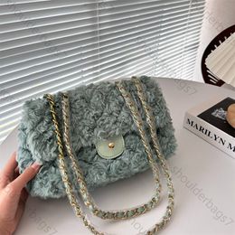 classic flap shoulder bag fashion lamb wool designer bag fuzzy luxurys handbags for women winter chain crossbody bags gold logo brand purses designer woman handbag