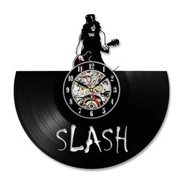 Clocks Wall Clocks Guns N Rose Slash Vinyl Record Wall Clock Music Theme 3D Stickers Rock Band Vinyl Clock LED Wall Watch Modern Design H