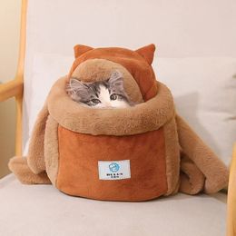 Cat Backpack Winter Warm Small Pet Carring Bags Soft Plush Pets Cage for Outdoor Travel Pet Hanging Chest Bags 6kg 231221