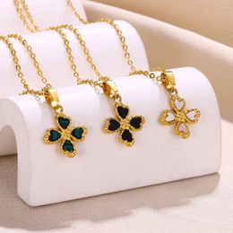 Pendant Necklaces Stainless Steel Acrylic Four-leaf Clover Butterfly For Women Gold Color Necklace Luck Cute Jewelry Accessories