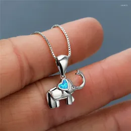 Pendant Necklaces Boho Female Blue White Opal Necklace Silver Colour Chain For Women Charm Bridal Elephant Heart Wedding