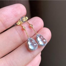 Dangle & Chandelier Natural Chalcedony Gourd Egg Face Diamond Long Earrings Chinese Retro Light Luxury Charm Lady Silver Jewelry277M