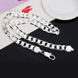 Chains Style 925 Sterling Silver 18 20 22 24 26 28 30 Inch 12mm Flat Side Necklace Ladies Men Fashion Wedding Jewellery Gift294e