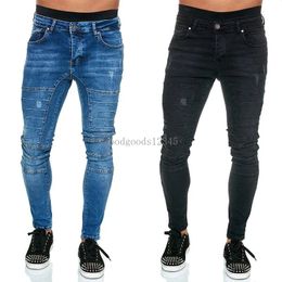 Men's Jeans Youth Cool Biker Splicing Tight Slim Fit Pencil Denim Pants Male Four Seasons Daily Sports Casual Trousers