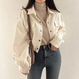 Women's Blouses Chic Pockets Long Sleeve Cropped Blouse For Women Corduroy Drawstring Short Jacket Woman Korean Wild Solid Colour Coat