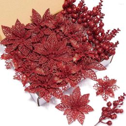 Decorative Flowers 20Pcs Christmas Decoration Glitter Artificial Berry Tree Ornaments For Home Navidad Year 2023 Party Decor