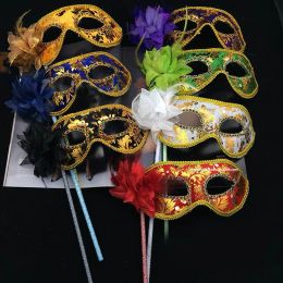 Party Masks Sexy Venetian Venice Holder Feather Flower Wedding Carnival Performance Purple Costume Sex Lady Masquerade 230216 LL