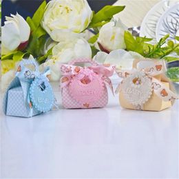 24PCS Bear Shape DIY Candy Boxes Party Gift Christening Baby Shower Party Favor Boxes Candy Box with Bib Tags & Ribb274U