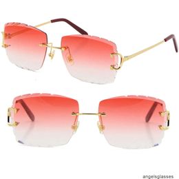 Wholesale Selling Women or Man C Decoration Wire Frame Sunglasses Rimless UV400 Carved lens men glasses outdoors mirrored Summer Outdoor Travelling 2025
