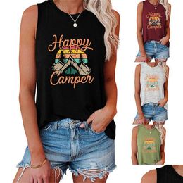 Women'S Tanks & Camis Tank Tops For Women Happy Camper Sleeveless Graphic Tee Shirts Loose Fit Vest Tees Drop Delivery Apparel Women'S Dhw7Z