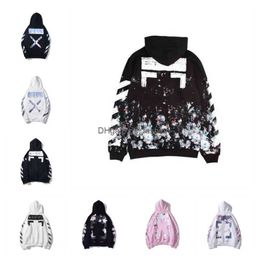 T-shirts Offs White 2024 %60 Off Style Trendy Fashion Sweater Painted Arrow Crow Stripe Loose Hoodie Men's and Women's Coatjqm1off 3DPE