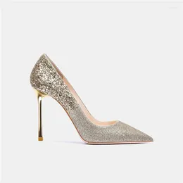 Dress Shoes Fashion Women Pumps Silver Glitter Strass Pointy Toe Stiletto Heels Bride Wedding 10cm 3 Color Big Size 42