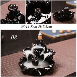 DingSheng Porcelain Black Glaze Ceramic Incense Burner Monk Stick Holder Backflow Incense Burner Buddhist Decoration Home Aromathe306U