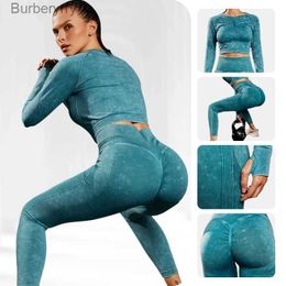 Active Sets 1/2 Piece Gym Set Women Push Up Fitness Leggings Yoga Suit Long Sle Sports Top Seamless Panties Workout Set Tights ActivewearL231221