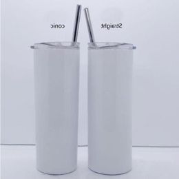 20oz glitter white sublimation straight skinny tumbler stainless steel vacuum slim cup with lid straw coffee mug Xluic