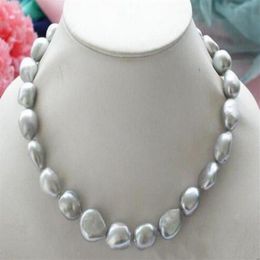 Genuine Natural 9-10mm Silver Gray Baroque Freshwater Pearl Necklace 18 290k