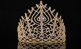 Barrettes Luxury Crystal Pageant Crown Tiaras Gold Color Large Crowns For Women Hair Clips Barrettes3903857