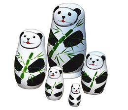 5pcsset Cute Matryoshka Russian Doll Panda Dolls Hand Painted Wooden Toys Chinese Handmade Craft Gift6425694