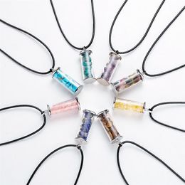 Chakra Healing Crystal Wishing Bottle Pendants Necklace for Womens Girls Tumbled Rock Wicca Tumble Stone Wish Reiki Energy2871