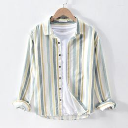 Men's Casual Shirts Spring Autumn Korea Cotton Linen Striped Shirt Long Sleeve Loose For Men Turn-down Collar Clothing 2023 Tops