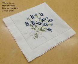 Set of 12 Fashion Wedding Napkins white Hemstitched Cotton Table Napkin with Colour Embroidered Floral Dinner Napkins 18x18inch7335757