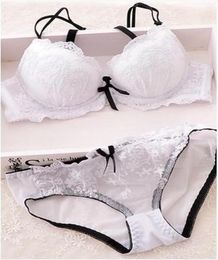 Cute pink gather sexy white lace embroidery pad thin models girls underwear Bra Set7188073