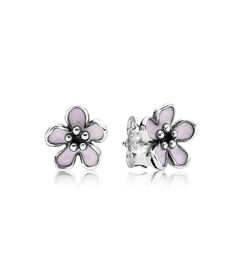 Cute Women's 925 Sterling Silver Pink Enamel Cherry blossoms Stud Earring Original box for Silver Jewellery Best Christmas Gift2803722
