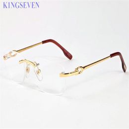 men buffalo horn sunglasses rimless clear lens glasses women frames gold silver alloy metal frame eyeglasses gafas 5218140mm299A