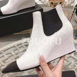 Boots Women Short Spring Autumn Genuine Leather Upper Wedges Design Pointed Toe Ankle Fashion Versatile Female Shoes