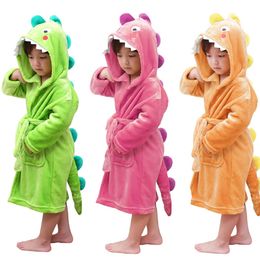 LOlanta Kids Plush Hooded Bathrobe Dinosaur Flannel Fleece Robe for Boys Girls Sleepwear Dressing Gown Gift 231221