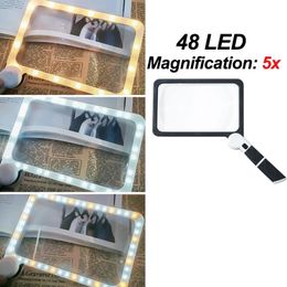 48 LED magnifying glass lamp 2-mode dimmable foldable reading magnifying glass 5x magnifying hand magnifying glass advanced children's books 231221