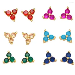 Stud Earrings Elegant Tiny Solid Colour Zircon 3 Leaves For Women Korean Gold Plated Earring Wedding Engagement Accessories Gifts