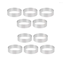 Baking Moulds 5/10Pcs Circular Stainless Steel Tart Ring Tower Pie Cake Mould Tools Perforated Mousse 8cm