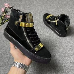 High Quality Luxury Designer Shoes Men Fashion Black High Top Men's Skateboard Shoes Streetwear Zip Outdoor Casual Sneakers Man 231220