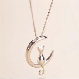 Fashion Cat Moon Pendant Necklace Charm Silver Gold Colour Link Chain Necklace For Pet Lucky Jewellery For Women Gift Shellhard GA308231D